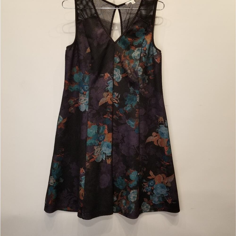 Spense Sleeveless A-Line Stretch Dress Black Net Zipper Back Floral Plus Size 14 - Picture 2 of 14